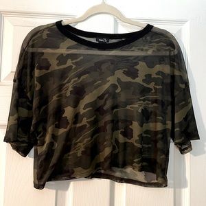 Rue21 sheer camo print crop top size medium
